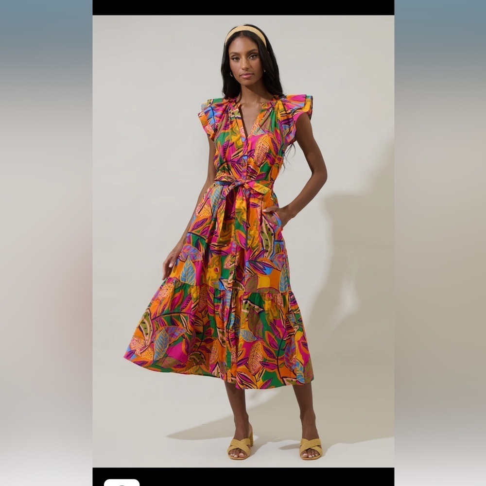 SugarLips Milana Floral Dynamite Button Midi Dress